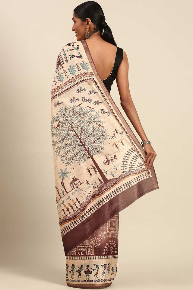 Red Printed Cotton Saree (ACZ4125)
