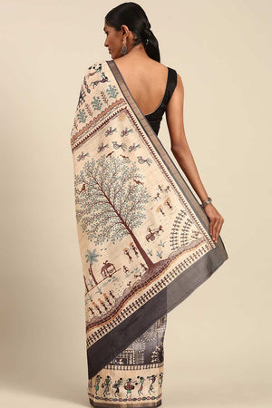 Grey Printed Cotton Saree (ACZ4126)