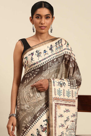 Brown Printed Cotton Saree (ACZ4127)