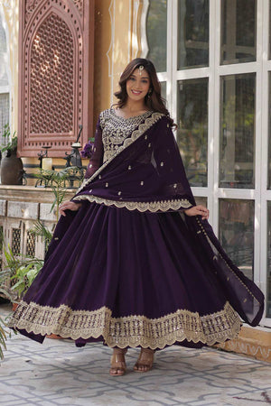 Purple Embroidered Georgette Gown