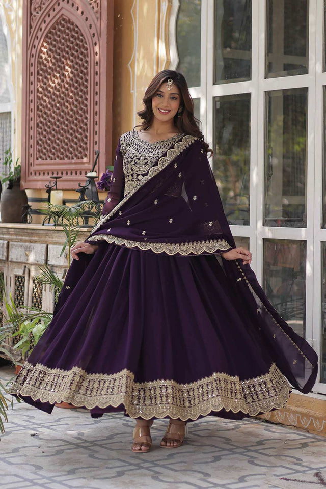 Purple Embroidered Georgette Gown