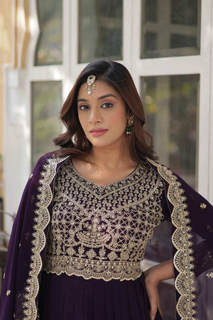Purple Embroidered Georgette Gown