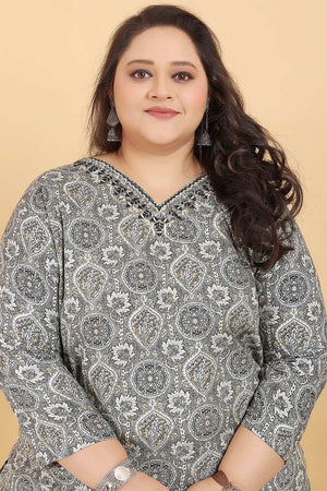 Grey Printed Viscose Kurti Pant Set