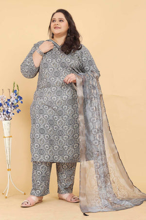 Grey Printed Viscose Kurti Pant Set