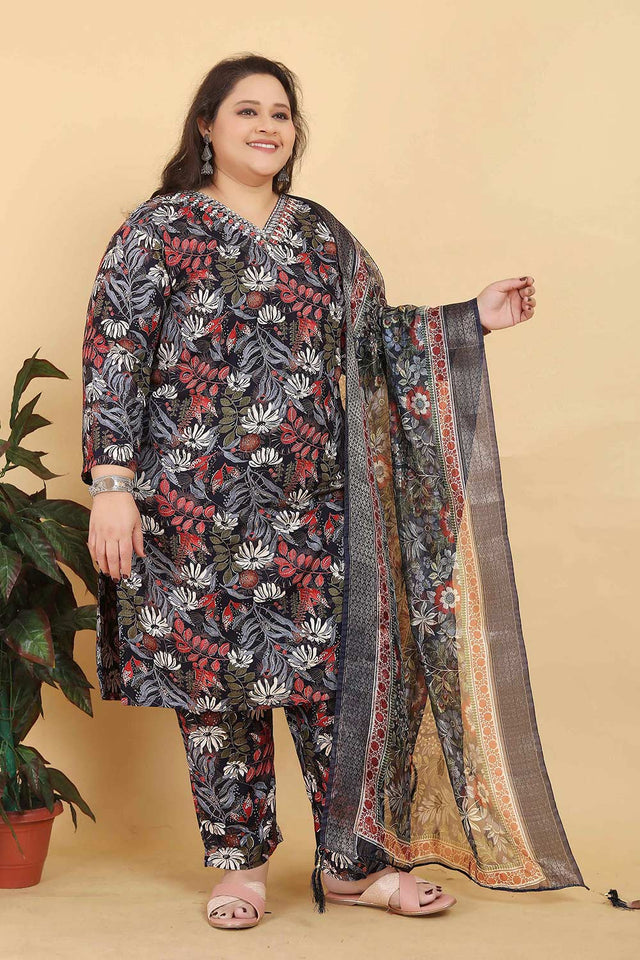 Black Printed Viscose Kurti Pant Set