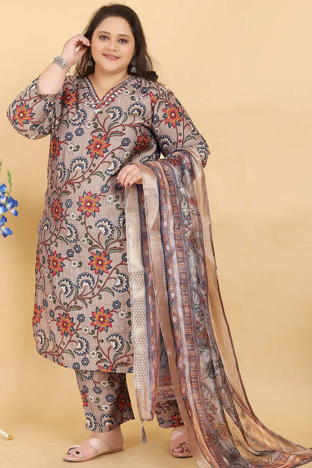 Orange Printed Viscose Kurti Pant Set