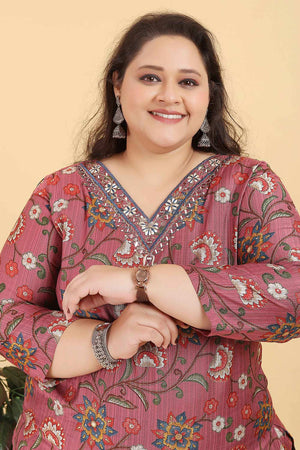 Pink Printed Viscose Kurti Pant Set