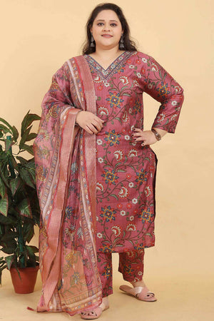 Pink Printed Viscose Kurti Pant Set