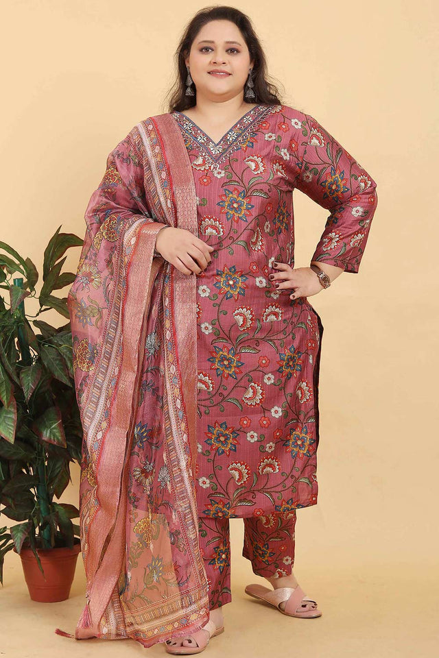 Pink Printed Viscose Kurti Pant Set