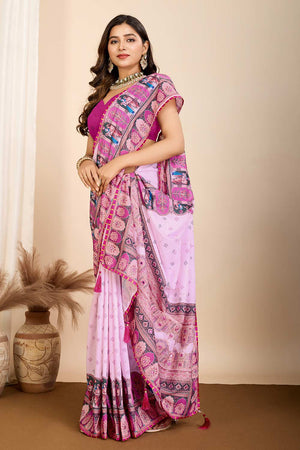 Violet Printed Muslin Saree