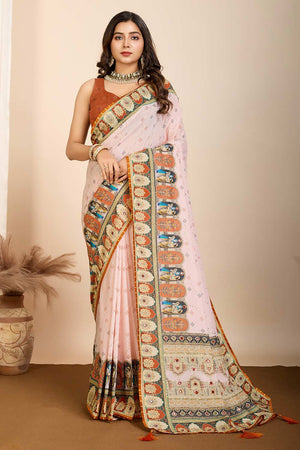 Orange Printed Muslin Saree