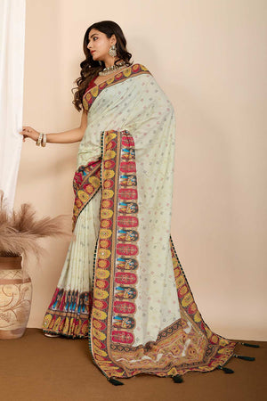 Yellow Printed Muslin Saree