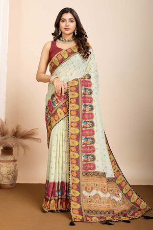 Yellow Printed Muslin Saree