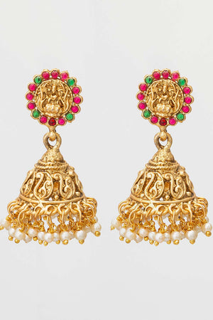Gold Artificial Stone Brass & Copper Earring