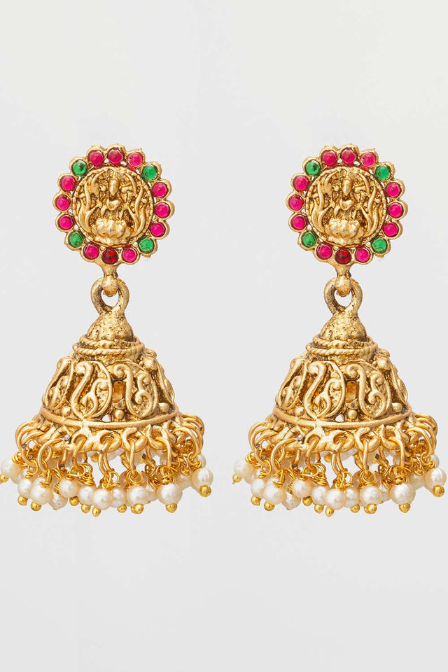 Gold Artificial Stone Brass & Copper Earring