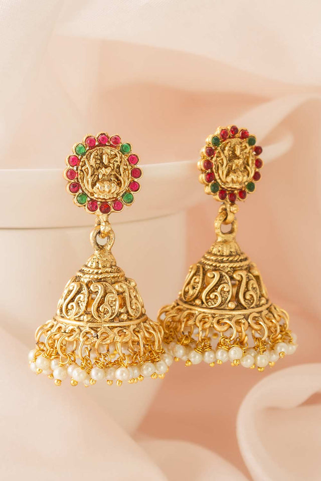 Gold Artificial Stone Brass & Copper Earring