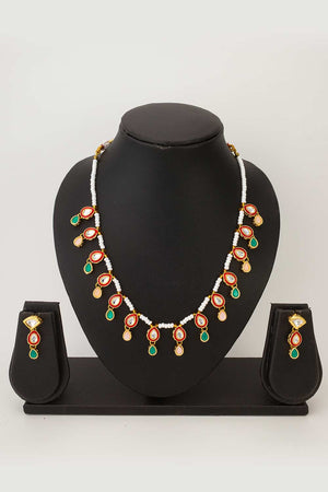 Multi-Color Kundan Brass Necklace (ACZ4592)