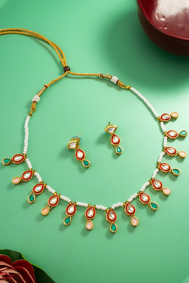 Multi-Color Kundan Brass Necklace (ACZ4592)