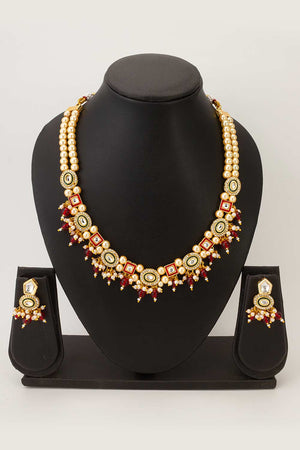 Red Artificial Pearl & kundan Brass Necklace (ACZ4594)