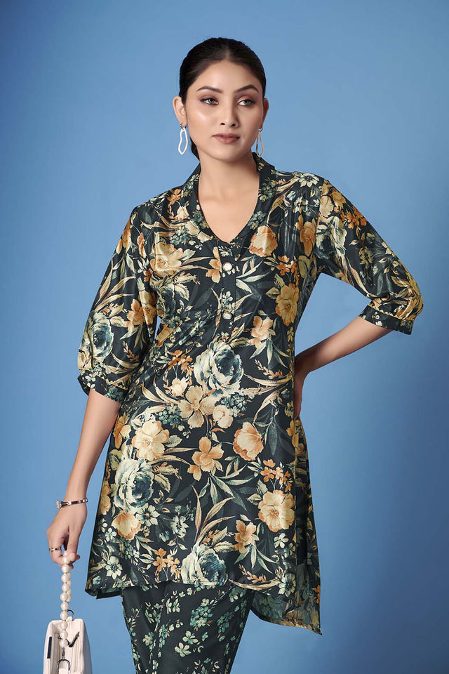 Black Floral Printed Crepe Co-Ord Set