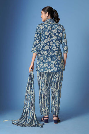 Blue Abstract Printed Crepe Co-Ord Set
