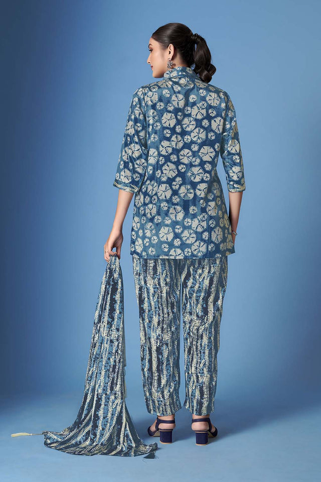 Blue Abstract Printed Crepe Co-Ord Set