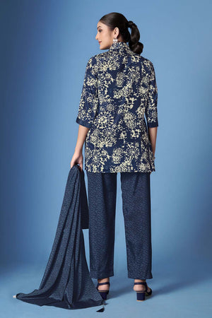 Blue Abstract Printed Crepe Co-Ord Set