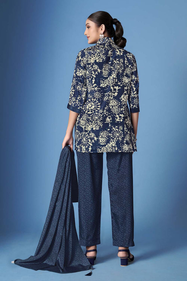 Blue Abstract Printed Crepe Co-Ord Set