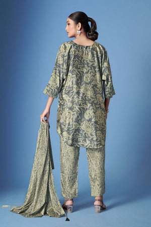Grey Floral Printed Crepe Co-Ord Set