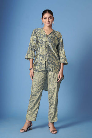 Grey Floral Printed Crepe Co-Ord Set