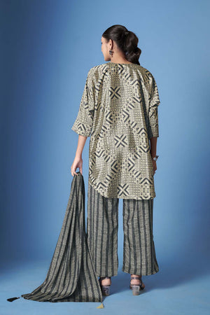 Grey Abstract Printed Crepe Co-Ord Set