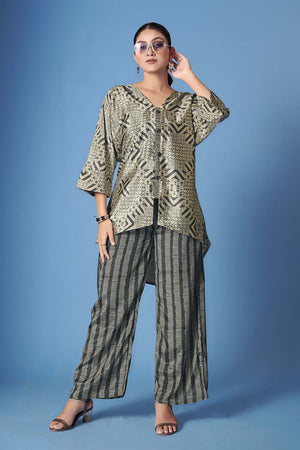 Grey Abstract Printed Crepe Co-Ord Set