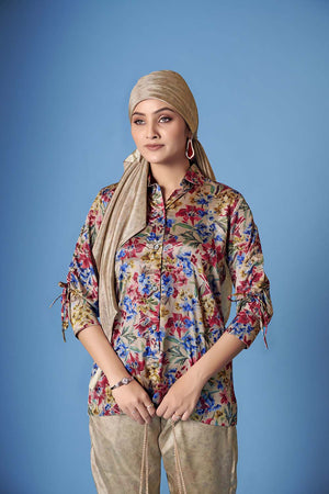 Brown Floral Printed Crepe Co-Ord Set