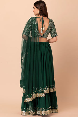 Green Sequin Georgette Lehenga