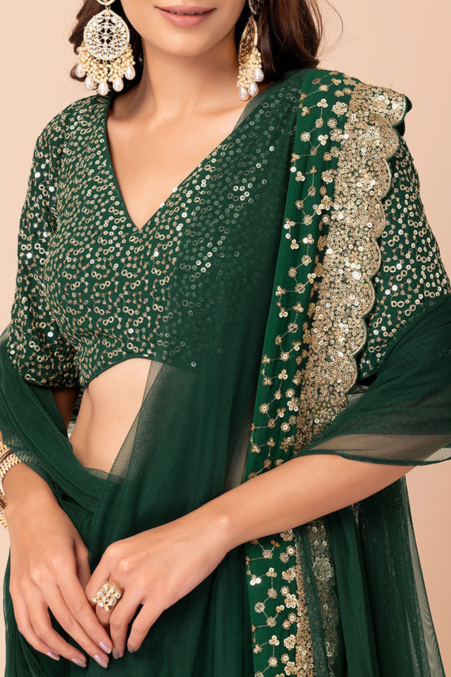 Green Sequin Georgette Lehenga