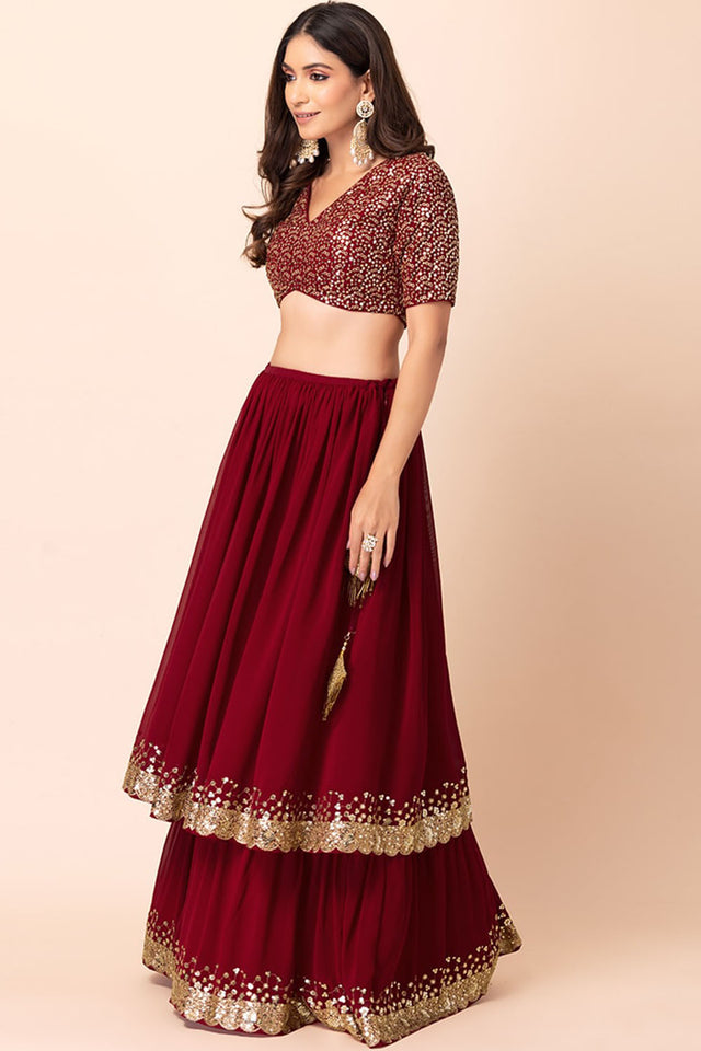 Red Sequin Georgette Lehenga