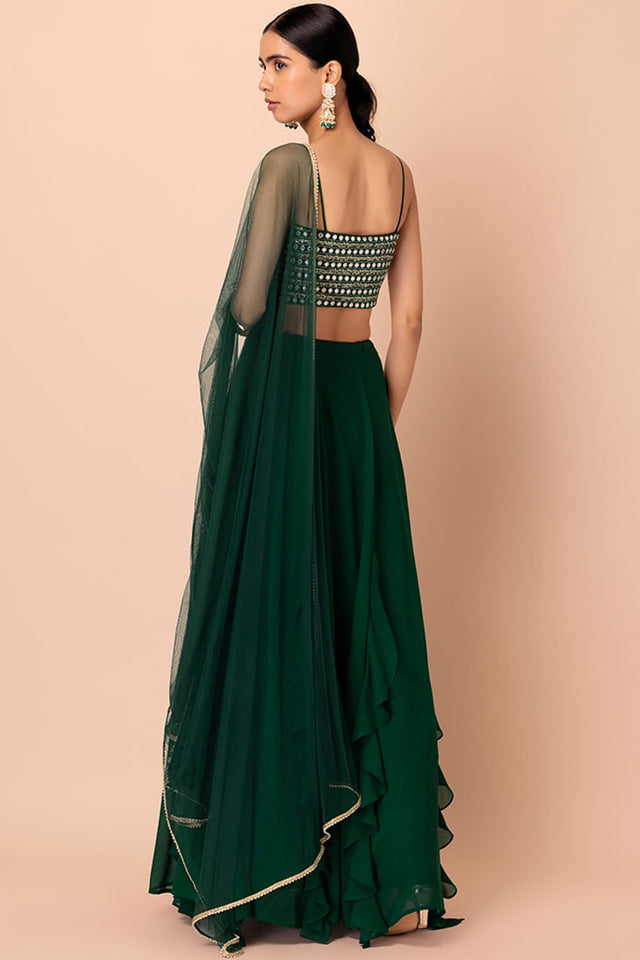 Green Sequin Georgette Lehenga