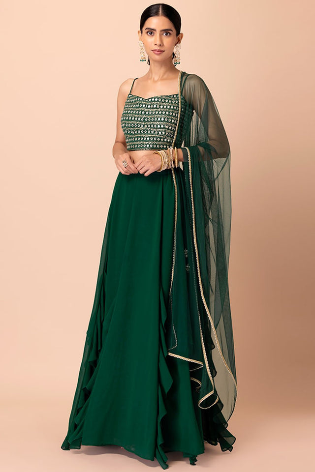 Green Sequin Georgette Lehenga
