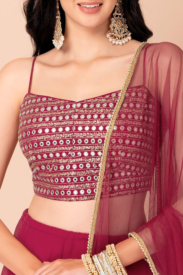 Pink Sequin Georgette Lehenga
