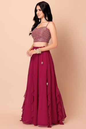 Pink Sequin Georgette Lehenga