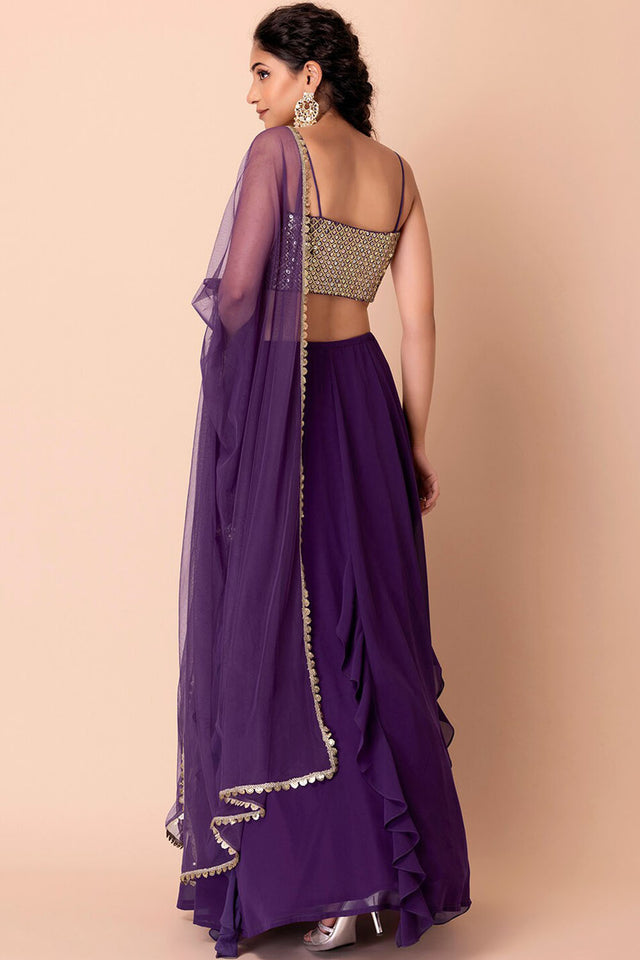Violet Sequin Georgette Lehenga