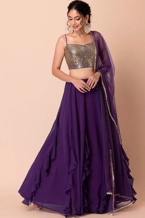 Violet Sequin Georgette Lehenga