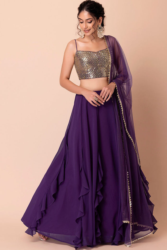 Violet Sequin Georgette Lehenga
