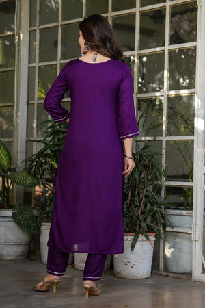 Violet Solid Rayon Straight Cut Suit Set