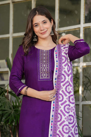 Violet Solid Rayon Straight Cut Suit Set
