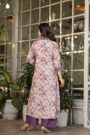 White Floral Printed Cotton Straight Cut Suit Set