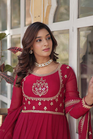 Pink Sequin with Embroidered Georgette Gown