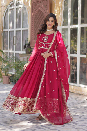 Pink Sequin with Embroidered Georgette Gown