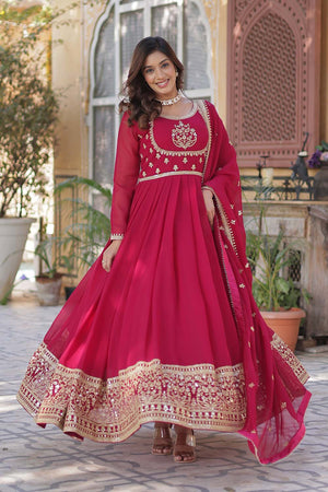 Pink Sequin with Embroidered Georgette Gown
