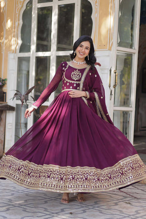 Red Sequin with Embroidered Georgette Gown (ACZ5142)